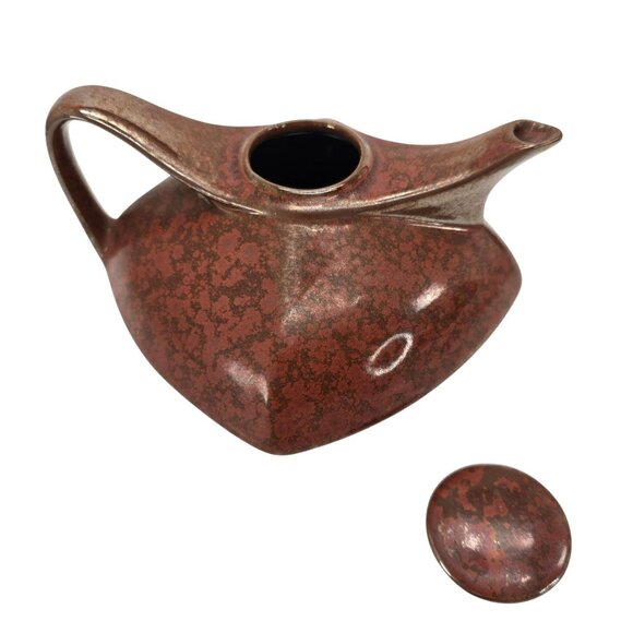 Vintage Mid-Century Modern Teapot Brown Ceramic Angular Speckled Retroneu JE109 - Picture 10 of 11
